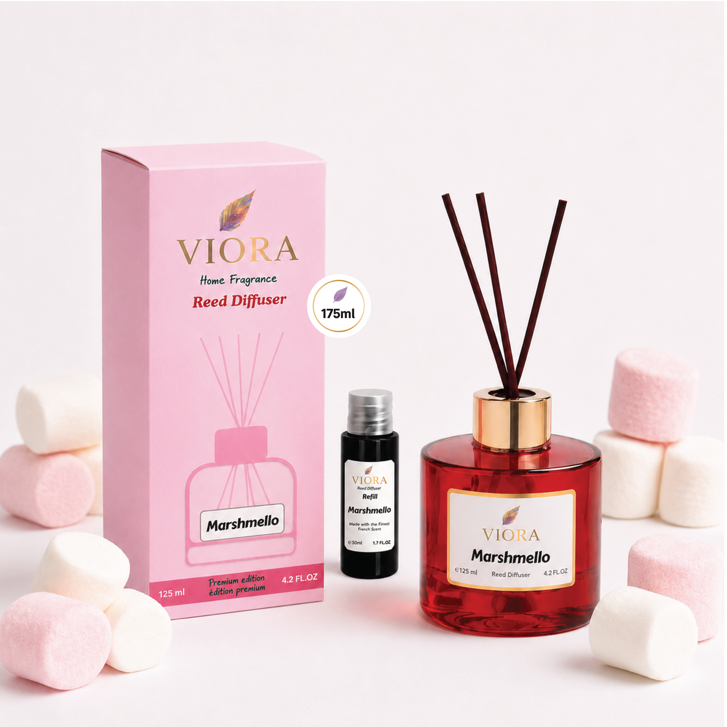 Viora Reed Diffuser 125 ml+ 50Ml free Refill with marshmallows Fragrance