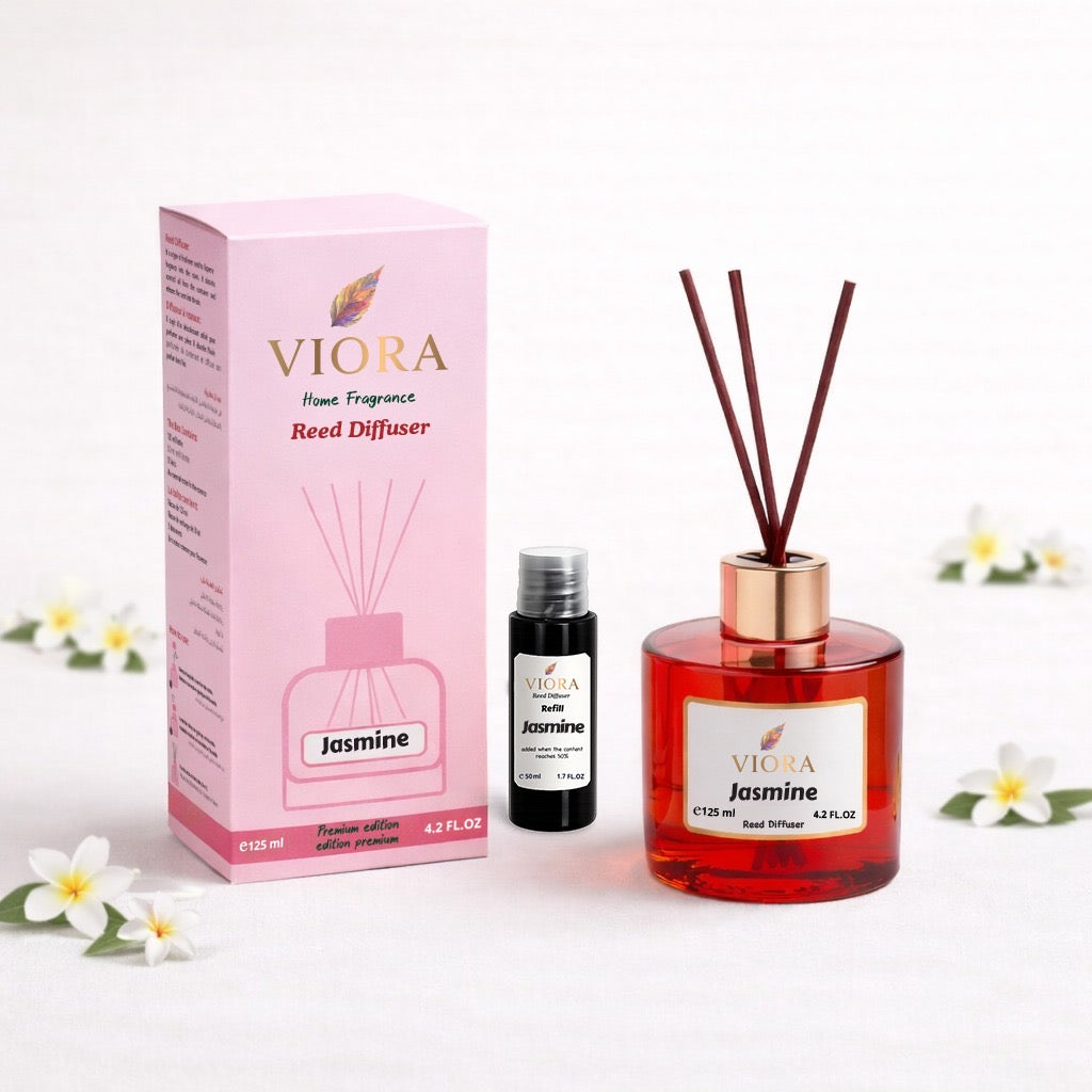 Viora Reed Diffuser 125 ml+ 50Ml free Refill with Jasmine Fragrance