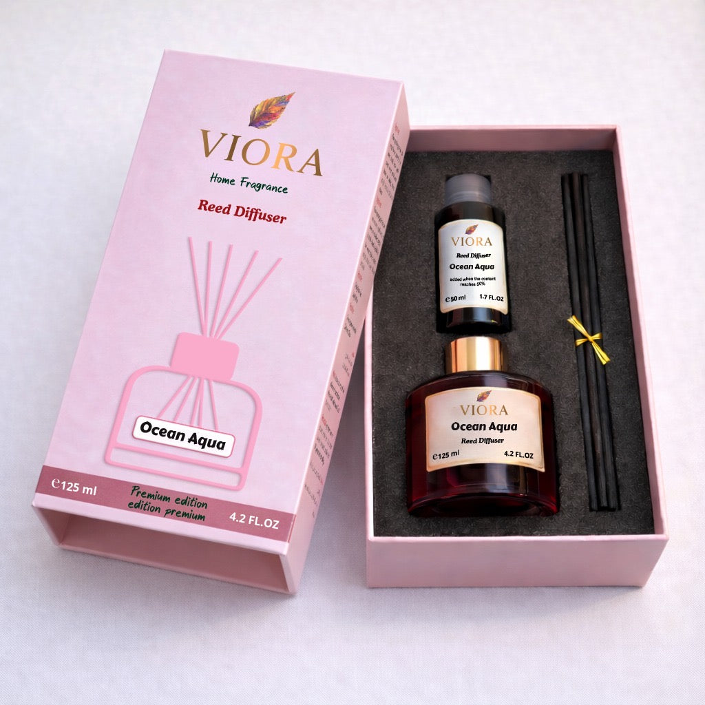 Viora Reed Diffuser 125 ml+ 50Ml free Refill with Ocean Aqua Fragrance
