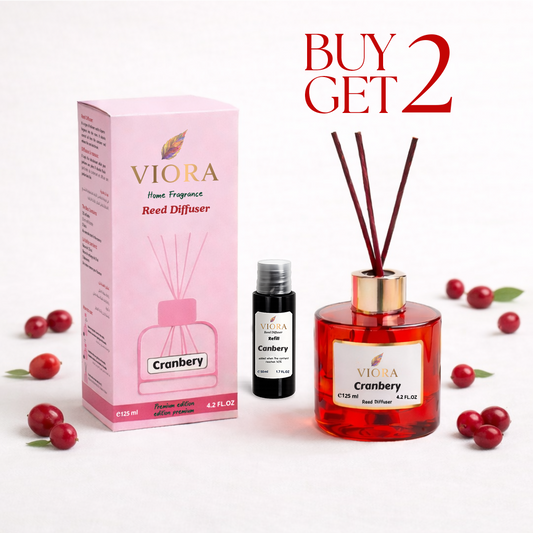 Viora Reed Diffuser 125 ml+ 50Ml free Refill with Cranberry Fragrance