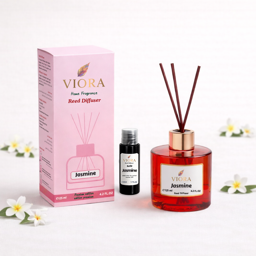 Viora Reed Diffuser 125 ml+ 50Ml free Refill with Jasmine Fragrance