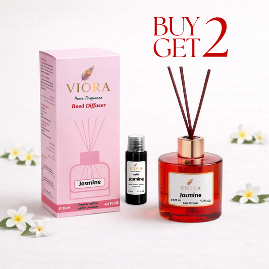 Viora Reed Diffuser 125 ml+ 50Ml free Refill with Jasmine Fragrance