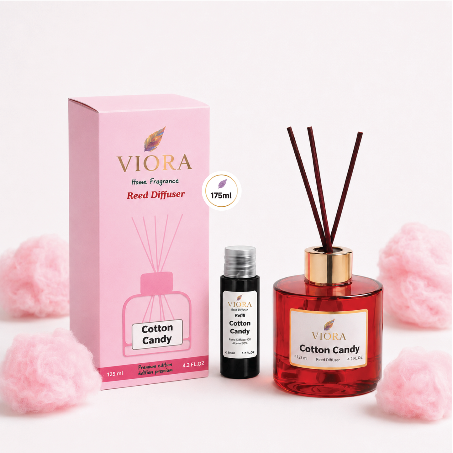 Viora Reed Diffuser 125 ml+ 50Ml free Refill with cotton candy Fragrance
